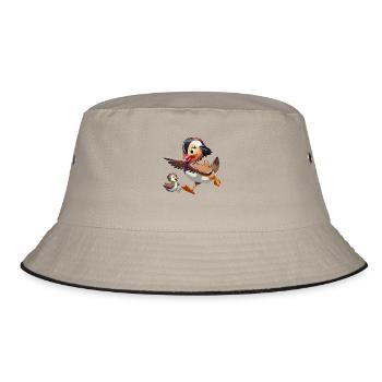 Mandarinente mit Jungtieren - Bucket Hat - Khaki/Schwarz - Vorne