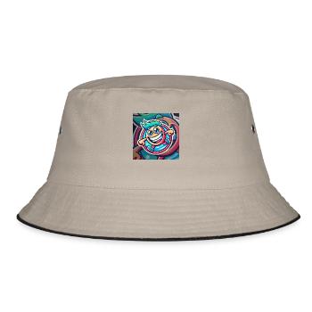 Fröhliche Cartoon-Atmosphäre - Bucket Hat - Khaki/Schwarz - Vorne
