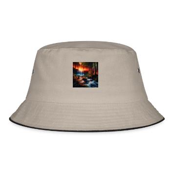 Wasserfall im Wald - Bucket Hat - Khaki/Schwarz - Vorne