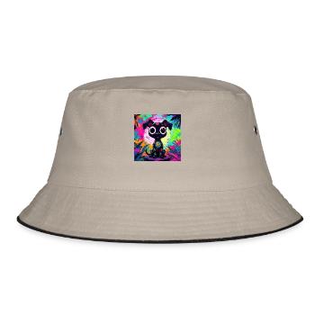 neonfarbener Cartoon-Stil Katze Hund Kunst Design cool - Bucket Hat - Khaki/Schwarz - Vorne