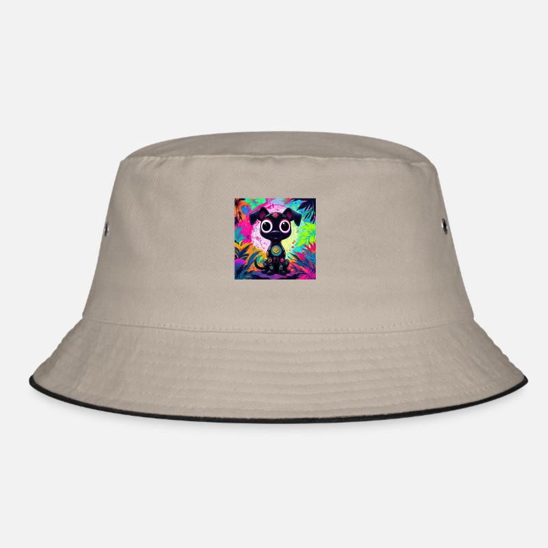 neonfarbener Cartoon-Stil Katze Hund Kunst Design cool Bucket Hat