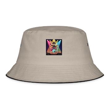 Funny monkey on drums - Bucket Hat - khaki/black - Front