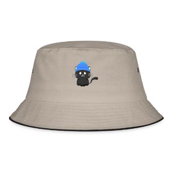 Charmante flache Katze - Bucket Hat - Khaki/Schwarz - Vorne