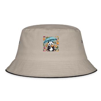Hand drawn panda with umbrella - Bucket Hat - khaki/black - Front