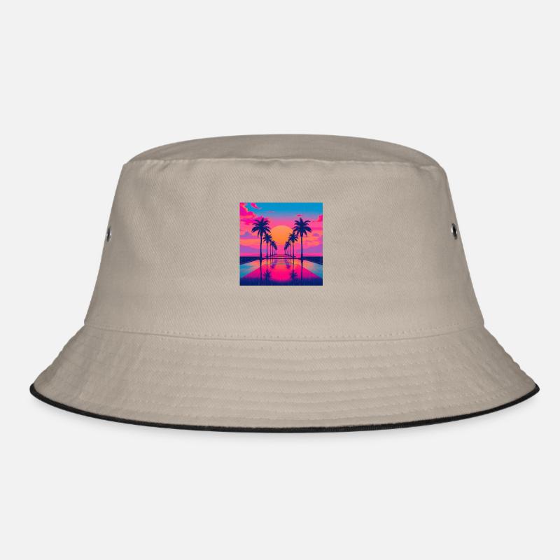 80s retro sunset scene featuring palm trees ne,mia Bob
