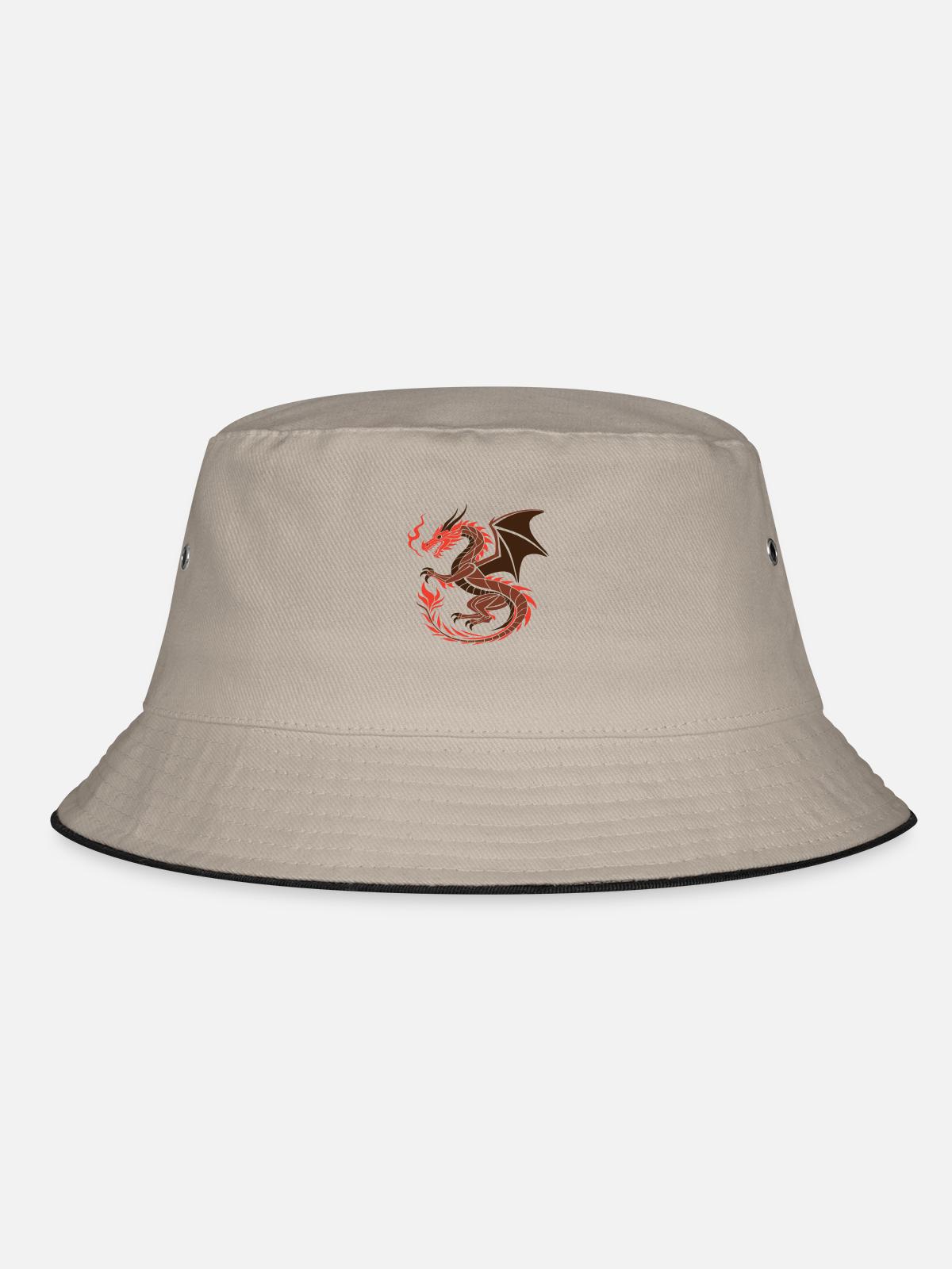 Red Dragon - Fantasy Art - Bucket Hat - khaki/black - Front
