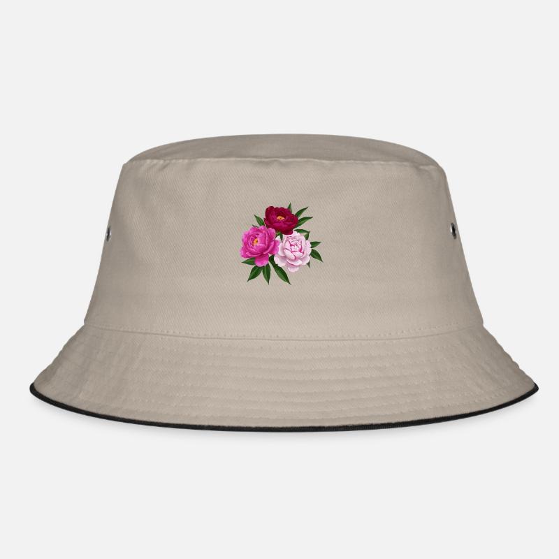 Peony pink white and red Bucket Hat