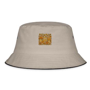 Flower-Power Psychedelic Vintage 70er Jah - Bucket Hat - Khaki/Schwarz - Vorne
