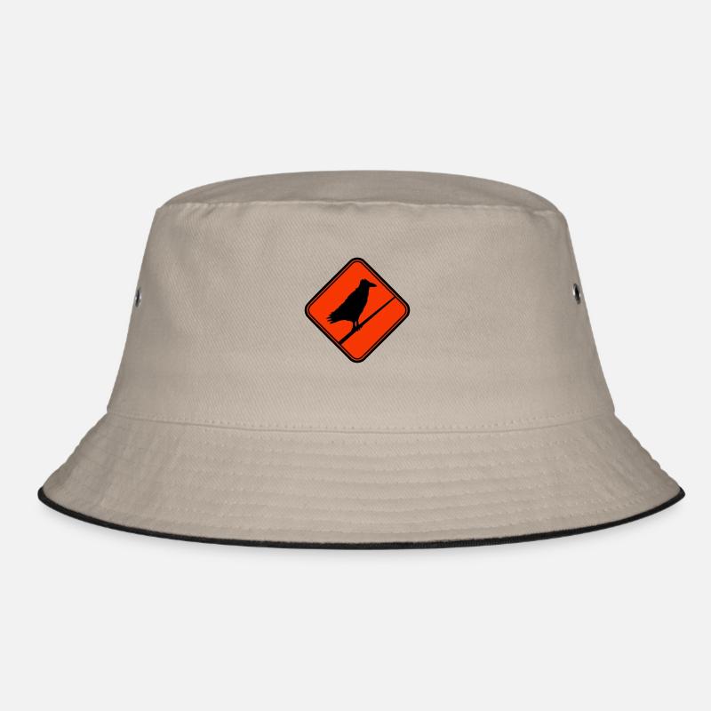 Raven Sitting Caution Cable Sign Note Bucket Hat