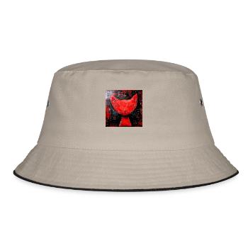Red Cat Graphic Stylized Abstract Relaxation Room - Bucket Hat - khaki/black - Front