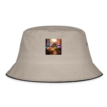 Fantasy Fairy Tale House Mushrooms Path Dreamlike - Bucket Hat - khaki/black - Front