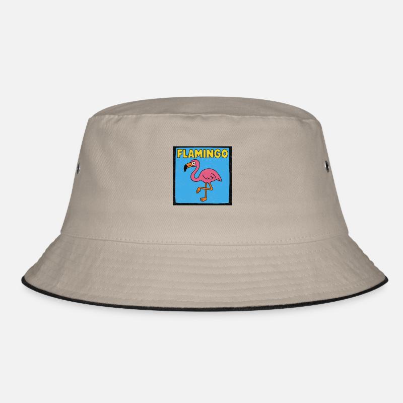 Flamingo Cartoon - Weathered Look Bucket Hat