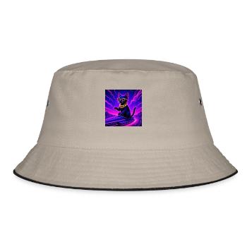Space Cat - Cool - Cyber Purr - Bucket Hat - Khaki/Schwarz - Vorne