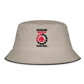 Installing Muscles (Loading) Funny - Bucket Hat - Khaki/Schwarz - Vorne