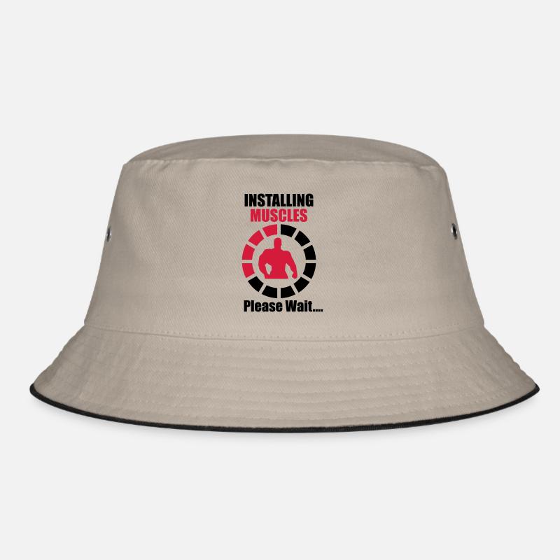 Installing Muscles (Loading) Funny - Bucket Hat - Khaki/Schwarz