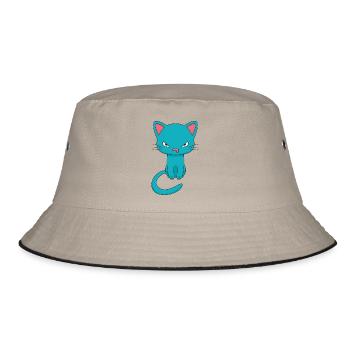 Angry Kawaii Cat - Bucket Hat - Khaki/Schwarz - Vorne