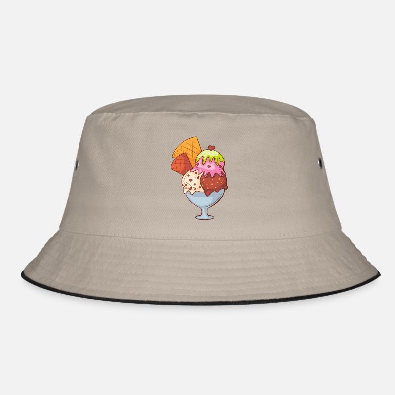 Eis Speiseeis Eiskrem Eiscreme Kugeleis Eisbecher - Bucket Hat - Khaki/Schwarz