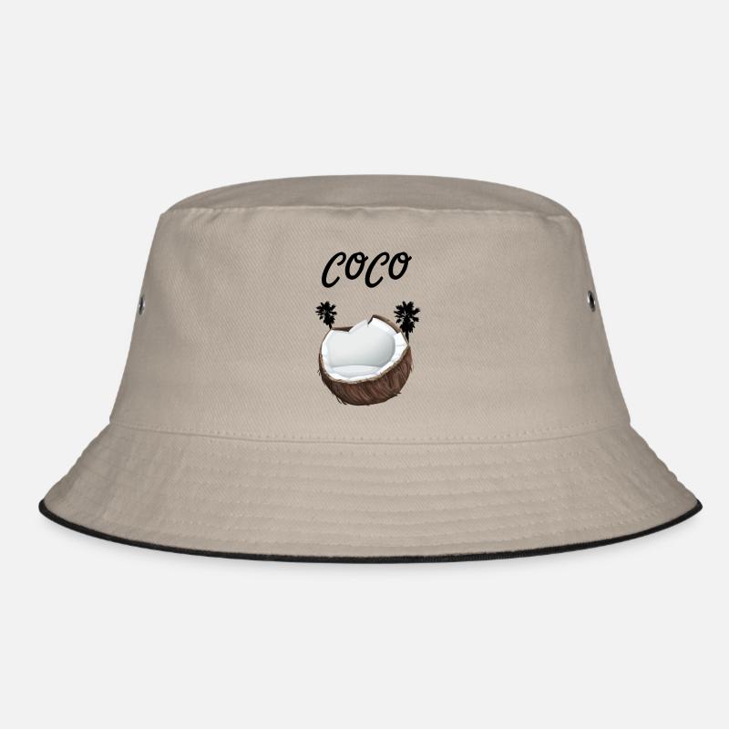 Coconut with lettering Coco and palm trees Bucket Hat