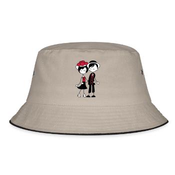 Süßes Schwarzwald Pärchen - Bollenhut & Tracht - Bucket Hat - Khaki/Schwarz - Vorne