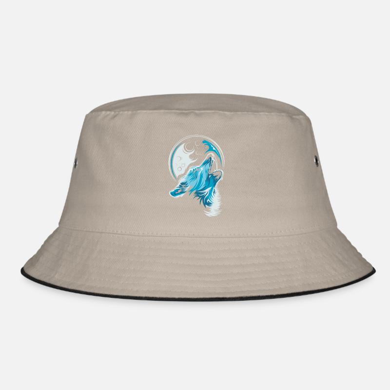 blue wolf moon howl illustration forest animals Bucket Hat