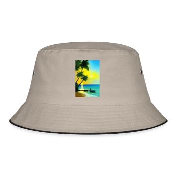 Karibik Palmen Strand - Bucket Hat - Khaki/Schwarz - Vorne