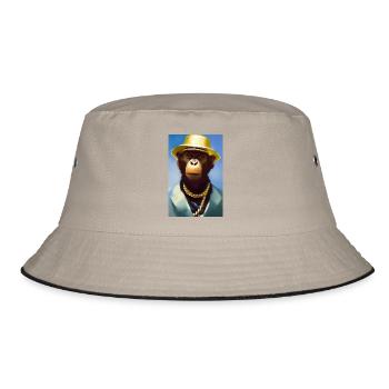 Cooler Affe mit Gold Kette - Bucket Hat - Khaki/Schwarz - Vorne