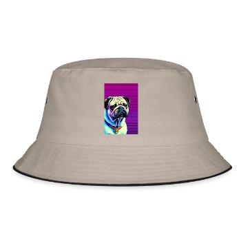 Mops Hund - Bucket Hat - Khaki/Schwarz - Vorne