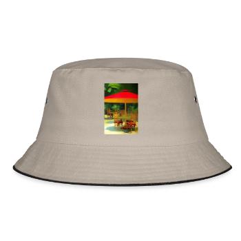 Asiatisches Cafe im Freien - Bucket Hat - Khaki/Schwarz - Vorne