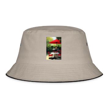 Asiatisches Cafe im Freien - Bucket Hat - Khaki/Schwarz - Vorne