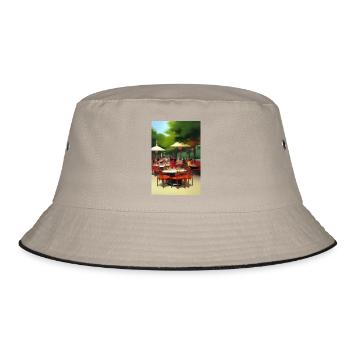 Asiatisches Cafe im Freien - Bucket Hat - Khaki/Schwarz - Vorne