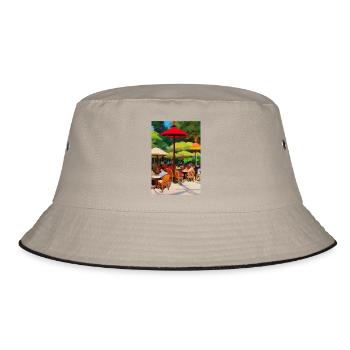 Asiatisches Cafe im Freien - Bucket Hat - Khaki/Schwarz - Vorne