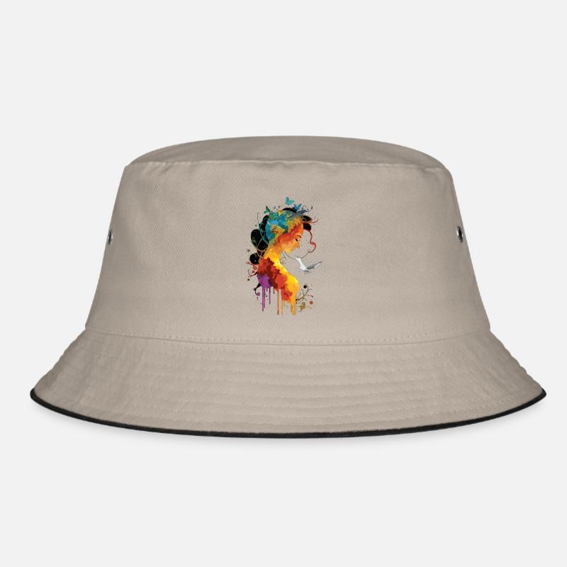 Geerdete Seele mit Schmetterling und Taube - Bucket Hat - Khaki/Schwarz
