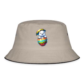 Eisbär Schlüpft Osterei Cartoon - Bucket Hat - Khaki/Schwarz - Vorne