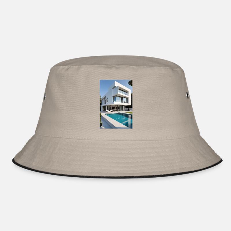 Weiße Villa mit Pool - Bucket Hat - Khaki/Schwarz
