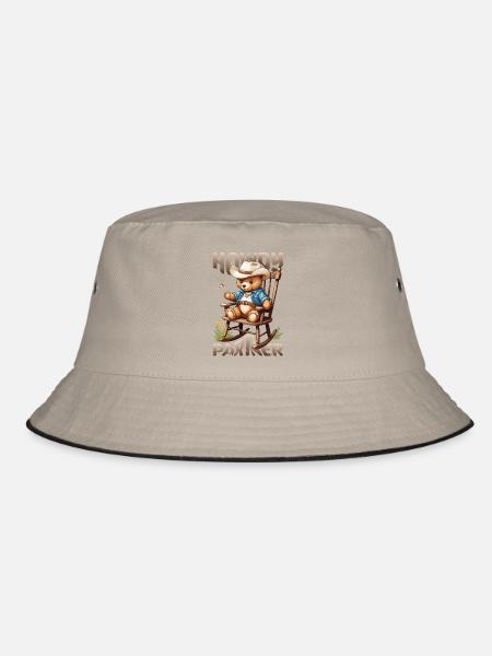 Süßer Bär mit Cowboyhut - Bucket Hat - Khaki/Schwarz - Vorne