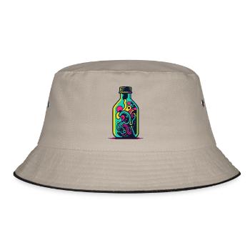 Flasche mit bunten Ranken - Bucket Hat - Khaki/Schwarz - Vorne