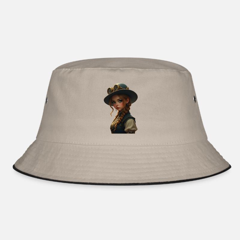 Ms. Fox Steampunk - Bucket Hat - Khaki/Schwarz