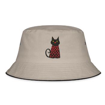 katze schwarz mit herzen - Bucket Hat - Khaki/Schwarz - Vorne