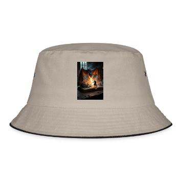 Ein Fantasy-Gemälde, ein Drache aus einem Buch. - Bucket Hat - Khaki/Schwarz - Vorne