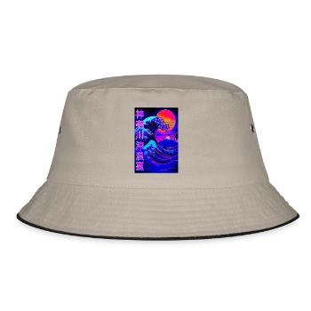 Big Wave Kanagawa Neon Style - Vaporwave - Bucket Hat - khaki/black - Front