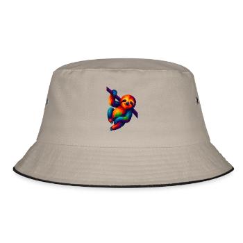 WPAP Style Polygon Animals - Sloth Hanging from Branch - Bucket Hat - khaki/black - Front