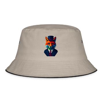 WPAP Style Animals - Fox Elegant Suit Monocle - Bucket Hat - khaki/black - Front