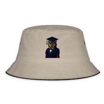 WPAP Stil Tier - Eule im Professoren-Outfit Fliege - Bucket Hat - Khaki/Schwarz - Vorne