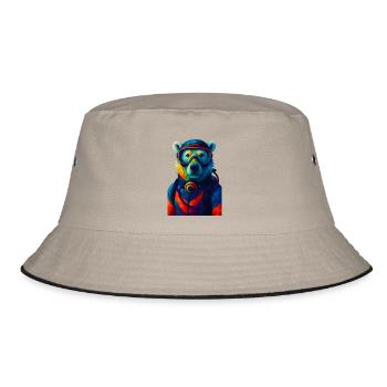 WPAP Style Animals - Polar Bear in Diving Suit Breathing Apparatus - Bucket Hat - khaki/black - Front