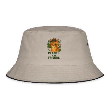 Plants Are Friends – Vegan Cat - Bucket Hat - khaki/black - Front