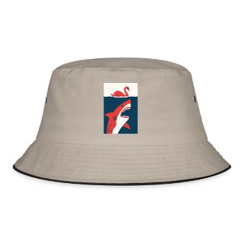 Schwan trifft Hai #2 - Bucket Hat - Khaki/Schwarz - Vorne