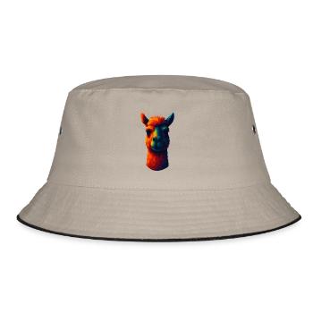 WPAP Style Animals - Alpaca, Llama Portrait - Bucket Hat - khaki/black - Front