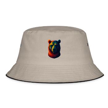 WPAP Style Animals - Grizzly Bear Portrait - Bucket Hat - khaki/black - Front