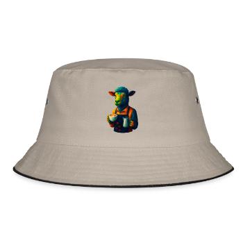 WPAP Style Animals - Sheep Barista with Latte - Bucket Hat - khaki/black - Front