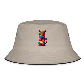 WPAP Polygon Kawaii Stil Tiere Baby Alpaka Yoga - Bucket Hat - Khaki/Schwarz - Vorne